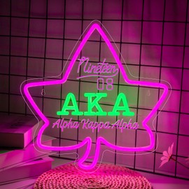 AKA Neon Sign for the Wall Decor Dimmable Pink Maple Neon Sign Aka Sorority Gifts for Women Greek Sorority Paraphernalia for Graduation Birthday Party Mother's Day Bedroom Makeup Room