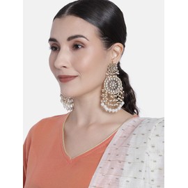 Aheli Elegant Wedding Fashion Party Wear Faux Kundan Studded Drop Dangle Earrings with Beaded Tassels Indian Ethnic Traditional Festive Jewelry for Women Girls (White)