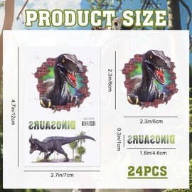24 Pack Dinosuar Temporary Tattoos, Waterproof Non-Toxic Realistic Dino Temporary Tattoo Sticker s for Dinosaur Theme Decorations