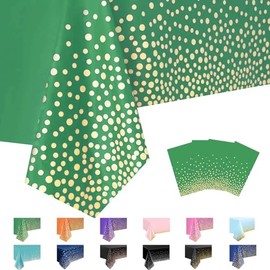 MORAINJAY 4Pcs Green and Gold Dot Party Tablecloth,137x274cm Rectangle Table Cloth,Waterproof Plastic Confetti Table Cover for Outdoor Picnic,Wedding, Birthday,Christmas Table Decorations