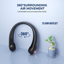 Portable Neck Fan Rechargeable, Personal Neck Cooling Fan, Hands Free Bladeless Fan, Ultra Quiet, 3 Speeds Adjustable Strong Wind, 4000 mAh Battery Operated, Gifts for Men Women Mom Dad, Small
