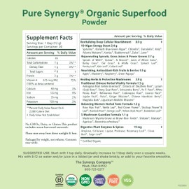 PURE SYNERGY Organic Superfood Powder | Green Superfood Powder | Whole Food Supplement with Organic Greens, Spirulina and Mushrooms | for Energy, Healthy Aging, and Immune Health (12.5 oz)