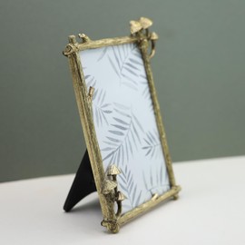 Gold Metal Mushroom Picture Frame 4 X 6 Inch Floral Photo Frame Home Decor Gift Present