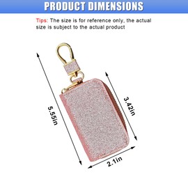 GAOLAOSY Bling Car Key Case, Leather Keyring Zipper Bag with Metal Hook, Remote Key Fob Cover, Auto Keychain Holder (Rose Gold)