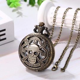 JewelryWe Pocket Watch Men Women Vintage: Retro Analogue Quartz Chain Watch Neck Watch with Necklace Chain Pocket Watch Bronze Unisex Gift, Bronze-One Piece Anime #4