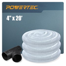 POWERTEC 4" x 20' Dust Collection Hose with Y-Fitting Connector for Table Saw, Band Saw, Planer, Jointer, Woodworking and Wood Shop Dust Collection System (70389)