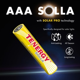 Tenergy Solla AAA Rechargeable NiMH Battery, 600mAh Solar Batteries for Outdoor Solar Lights, Patio Lights, Anti-Leak, Outdoor Durability, 5+ Years Performance, 24 Pack, UL Certified