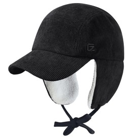GADIEMKENSD Winter Trapper Hat Ushanka Style Baseball Cap with Ear Warmer Flaps Chin Strap Men's Women's Windproof Face Protection Fur Bomber Hats for Golf Cycling Black
