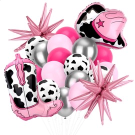 Disco Cowgirl Party Balloons, Pink Cowboy Balloons Cow Print Balloons Star Hat Boot Balloons for Western Country Theme Birthday Party Decorations Supplies