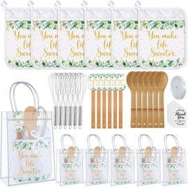 Teenyyou 6 Sets Baby Shower Game Prizes for Winners Potholder Silicone Spatula Bamboo Spoon Whisk Gift Bag Set Gifts for Guests Games Prize Wedding Bridal Baby Shower Favors(Eucalyptus)