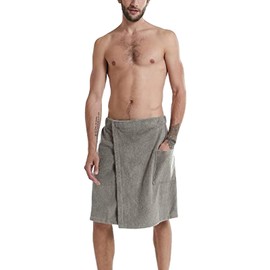 Jamron Men's Adjustable Sauna Kilt Sauna Towel - Portable Bath Towel Wrap with Bag for Sports Shower Spa & Beach Cover Ups Grey M