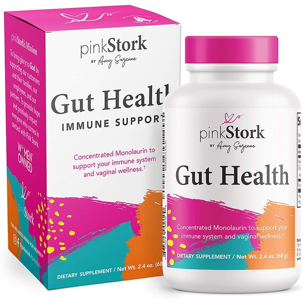 Pink Stork Gut Health: Monolaurin Supplement + Immune Support with Coconut Oil + Nausea Relief for Pregnant Mothers + Vaginal Health + Morning Sickness Relief, Women-Owned, 2.4 oz