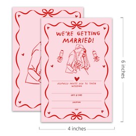 XZMBQ Funny Whimsical Wedding Invitations - We’re Getting Married! - 20 Invitation Cards 4”x6” with 20 Envelopes - Pink&Red Vintage Minimalist Wedding Invitations for Mr & Mrs Celebration.(047)