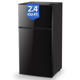 DEMULLER 2.4 CU.FT Capacity Black Refrigerator with Freezer Double Door Mini Fridge Small Apartment Refrigerator with 7 Adjustable Temp Control