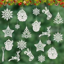 ilauke 50PCS Christmas Hanging Decorations, Christmas Glitter Snowflake Ornaments Christmas Tree Hanging Ornaments for DIY Crafting Christmas Party and Home Decor (White)