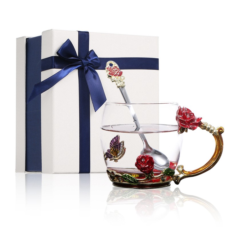 Glass Cup Innovative Flower Tea Cup with Spoon Drink Mug