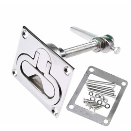 MIZUGIWA Stainless Steel Large Flush Hatch Latch Turning Lock Lift Handle Heavy Duty Marine Grade W/Back Plate Fasteners