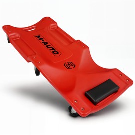 M-AUTO Mechanic Roller Creeper with Padded Headrest, 40" Dual Tool Trays Rolling Creeper for Garage Shop Auto Work Repair, Noiseless Swivel Casters, Red