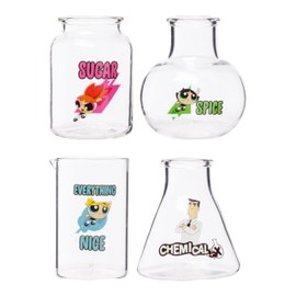 Silver Buffalo Powerpuff Girls Sugar Spice Nice Beaker Mini Glass 4 Piece Set
