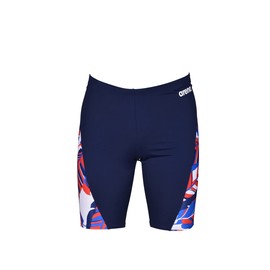 ARENA Men's Racing Swimsuit Solid Swim Jammers Endurance Long Compression Shorts,Tropicals Swimwear, Navy-Red Multi, 22