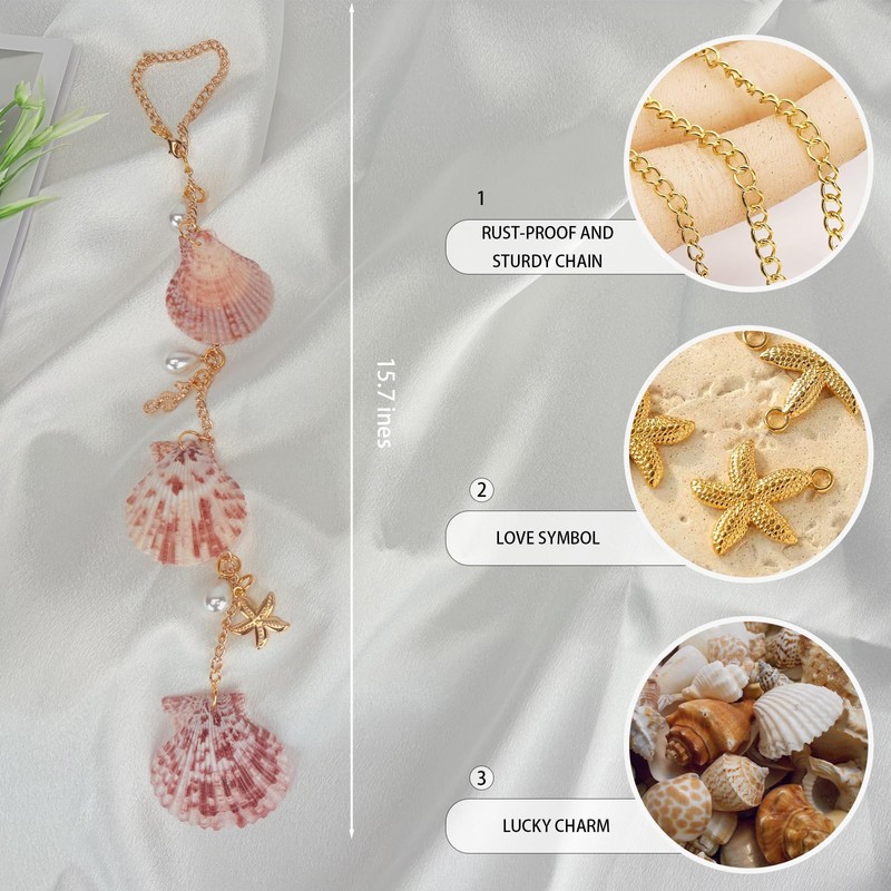 Sea Shells Car Decor,Cute Coastal Hanging Car Charm for Rear