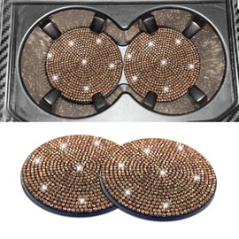 Bling Car Cup Holder Coasters, 2Pack Rhinstone Crystal Car Coaster Embedded Anti-Slip Shockproof Girly Car Accessories for Women, Interior Decoration Glitter Accessories (Gold)