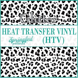 White & Black Leopard Spots Pattern #3 Glitter HTV 12x18 Sheet Heat Transfer Vinyl Cheetah Print