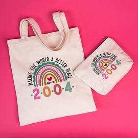 HAIHAUPOD 2Pcs Canvas Tote Bags for Women Born in 2004, 21st Birthday Gift Idea, Rainbow Print, Large Capacity