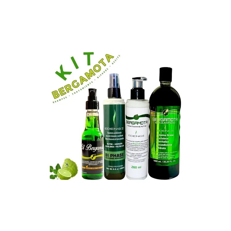 Kit Bergamota: Shampoo, Tratamiento, Aceite, Acondicionador