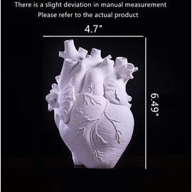 6 Inches Creative Anatomical Heart Vase,Heart Shaped Decor Resin Flower Pot Modern Unique Nordic Art Style Decorative Vase for Desktop Home Decoration Wedding Valentine's Day Gift (White)