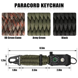 SummitSeeker Gear Tactical 9-in-1 Paracord Keychain: Military-Grade Survival Rope Lanyard with Carabiner Clip, Heavy Key Ring & Chain for Men/Women - Keychains Strap (OD Green Camo)