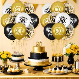 Yoirrat 90th Birthday Balloons for Men - 24Pcs Black, Gold, White Party Decorations for Men Women - Happy Birthday Decor Supplies