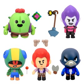 P.M.I. Brawl Stars Action Figures | All Five 4.5-Inch-Tall Collectibles | Brawl Stars Toys and Playable Mini Toys | Spike, Crow, Colt, Leon, and Mortis | Ultimate Gift Set for Brawl Stars