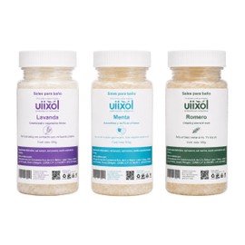 Uiixol Aceites Esenciales  Paquete de 3 Sales de Baño para Tina con Sal Marina y Sales de Epsom, Efecto Relajante y Aromaterapia, Aroma a Romero,...  
