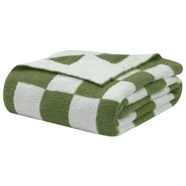 bearberry Fuzzy Checkerboard Grid Throw Blanket Soft Cozy Warm Microfiber All Season Blanket Decor for Couch Sofa Bed Travel Home (Avocado Green, 50''x60'')
