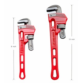 OFOSSTOOL Pipe Wrench Set 8" 10", Chrome Vanadium Plumber Wrench, Heavy-Duty Adjustable Straight Plumbing Wrench Red Sliver For Shower Under Sink