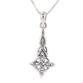 Jewelry Trends Sterling Silver Celtic Good Luck Quaternary Knot Pendant on 18 Inch Box Chain Necklace