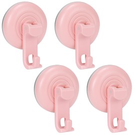 TACGEA Suction Cup Hooks for Shower, Powerful Vacuum Shower Hook for Towel, Robe, Loofah - Reuseable and Removeable Bathroom Hook, Pink, 4 Pack