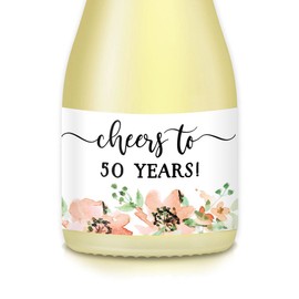 HAPPY 50th BIRTHDAY Ladies Gift & Party Ideas, Decorations, Mini Champagne & Wine Bottle Labels, Cheers to 50 Years! 20 Count Decals, Mom, Wife, Sister, Friend, Coworker Celebrate Her Fiftieth!