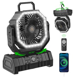 Rechargeable Camping Fan with LED Lantern, 20000mAh Auto-Oscillating Battery Operated Desk Fan with Remote&Hook, 8” Portable Fan for Picnic Fishing RV Jobsite Workshop Power Outages Hurricane(Black)