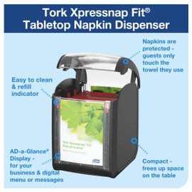 Tork Xpressnap Fit Tabletop Napkin Dispenser Black N14, Signature Range, One-at-a-time Dispensing, 6.7" x 4.4" x 5.6", 7232001