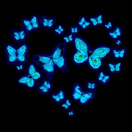 aupawdy Pack of 25 Fluorescent Stickers Butterflies Luminous Wall Sticker Butterflies Luminous Stickers Fluorescent Wall Sticker for Living Room Children's Room Decorative Stickers