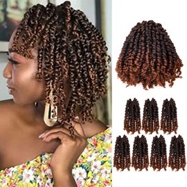 7 Packs 6 Inches Pre Looped Pretwisted Passion Twist Crochet Hair for Black Women and Kids-Ombre Brown Super Short Soft & Bouncy Crochet Hair Extensions Braided by Synthetic Spring Kinky Twist Bohemian Curls(6-7 Pakcs,T1B/30)