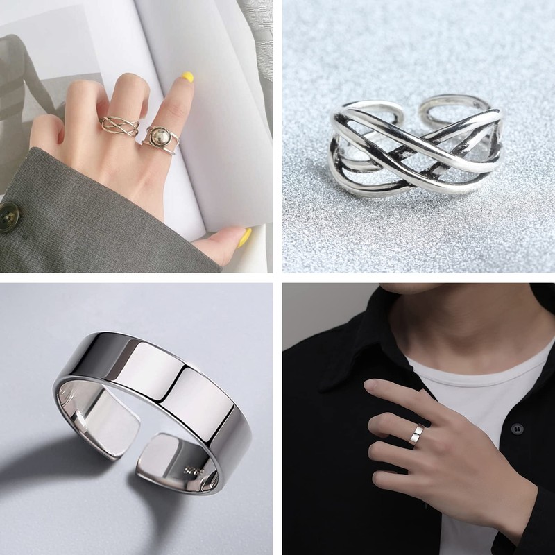 Men’s Rings, Set of 8 Rings, Fashion Rings, Silver, Alloy,