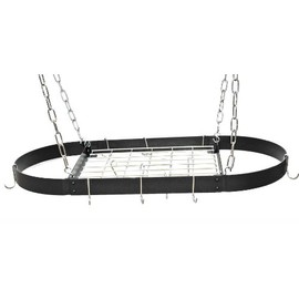 Large Oval Black Pot Rack with Chrome Accessories