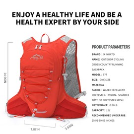 IX INOXTO Running Hydration Vest for Men Women Water Backpack for Running 3L Running Hydration Pack for Trail Running Marathon Race Hiking (Red-2L Water Bladder)