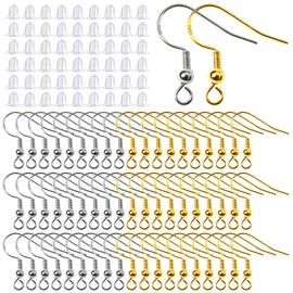 TOAOB 200pcs Earring Hooks Hypoallergenic 925 Sterling Silver Fish Hooks Ear Wires with Ball and Coil Gold Silver 18mm Nickel Free Earring Parts with 200pcs Earring Backs for DIY Jewelry Making