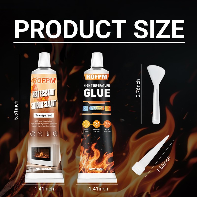 ROFPM High Heat Silicone Glue Clear and Black, 100ml Heat