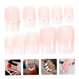 BIUDECO Stylish Women Fake Nails Pearl Flower Nail Art Patches for Easy Manicure and Party Look