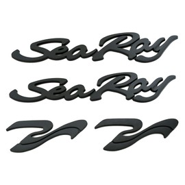 4pcs New Sea Ray Searay SR Wave Script Emblems 3D Badge etters Boat Self-Adhesive Sticker Genuine Nameplate (Matte Black)